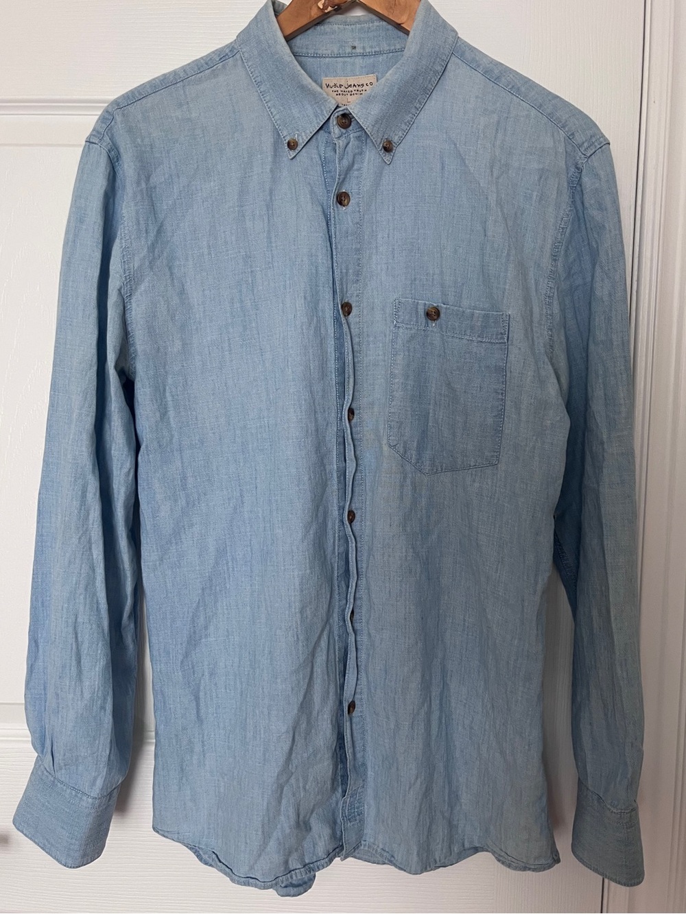 Nudie Jeans Light Blue Chambray Cotton Button-Down Shirt